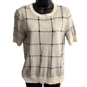 Ann Taylor Factory Black and White Crew Neck Short Sleeve Sweater